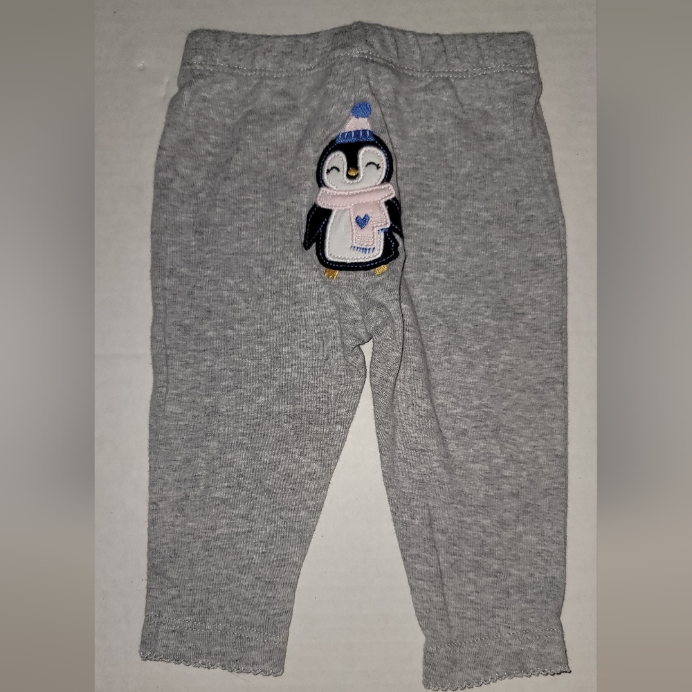 Gray Baby Leggings Pants With Penguin Embroidery On Backside Butt